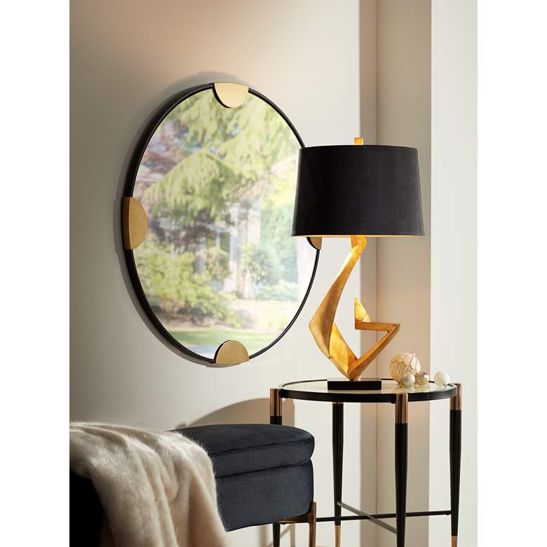 Image 1 Possini Euro Zeus 28 1/2" Black Shade Gold Leaf Sculpture Table Lamp in scene