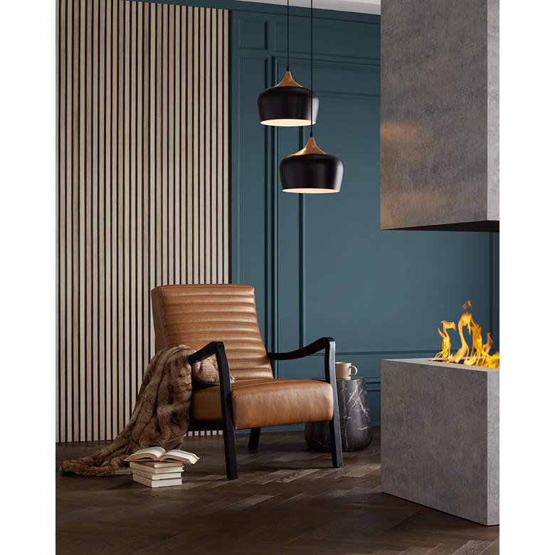 Image 1 Possini Euro Felton 12" Wide Black and Faux Wood Modern Mini Pendant in scene