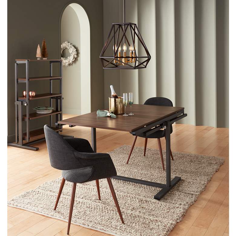 Image 1 Walnut and Gray Convertible Bookshelf Dining Table in scene