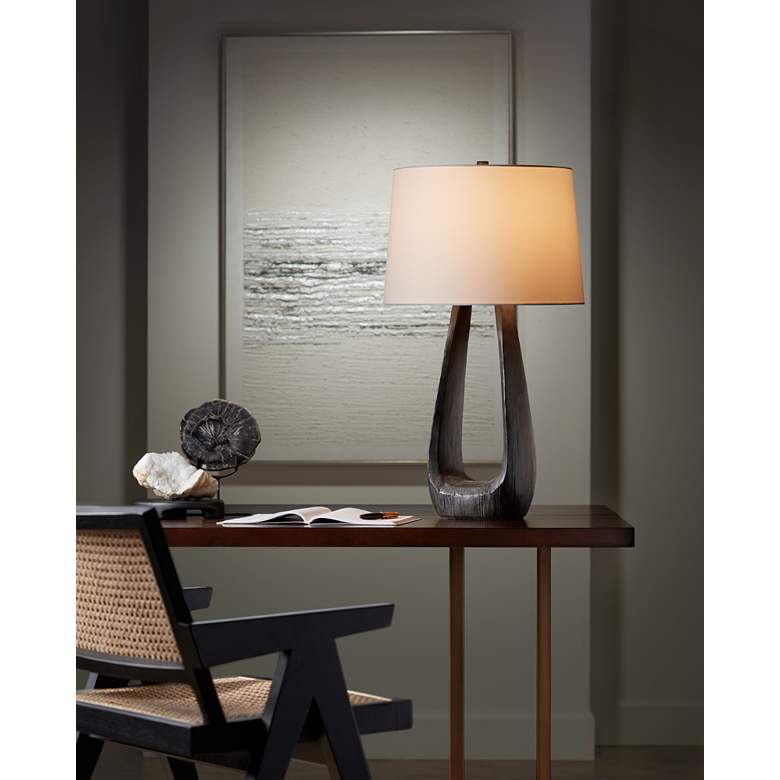Image 1 Possini Euro Woodwork 30" Black Finish Open Base Modern Table Lamp in scene