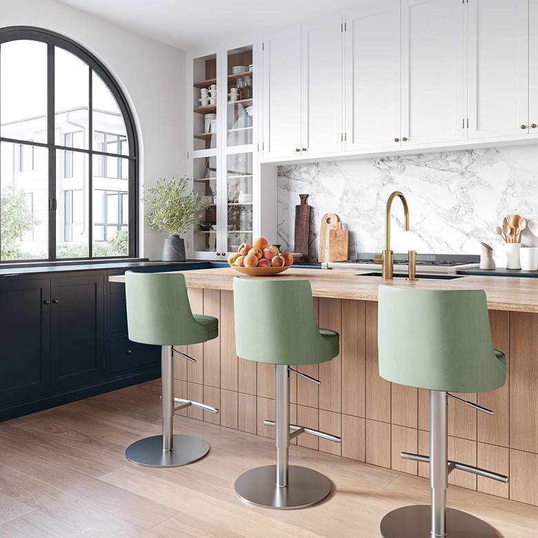 Image 1 TOV Reagan Adjustable Height Sea Foam Green Vegan Leather Bar Stool in scene