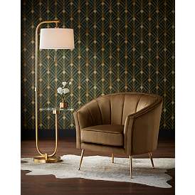 Image1 of Leighton Brown Velvet and Gold Tufted Accent Chair in scene