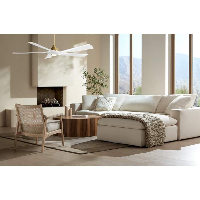 Image 1 60" Possini Eloquent White and Brass Damp LED Remote Ceiling Fan in scene