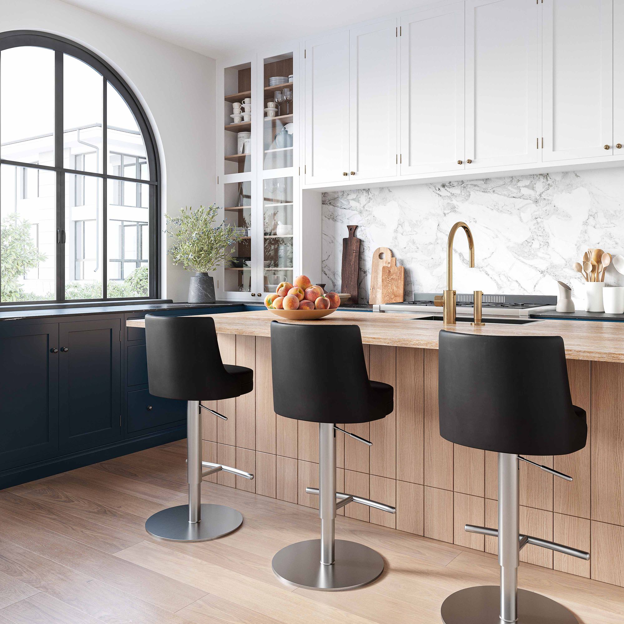 Image 1 TOV Reagan Adjustable Height Modern Black Vegan Leather Bar Stool in scene