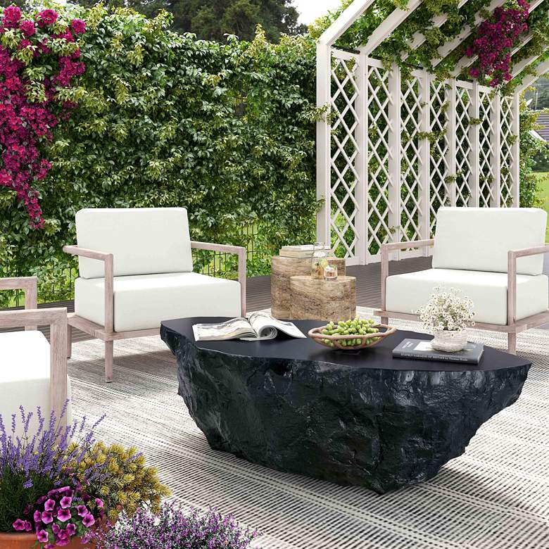 Image 1 TOV Crag 56" Wide Modern Black Indoor-Outdoor Coffee Table in scene