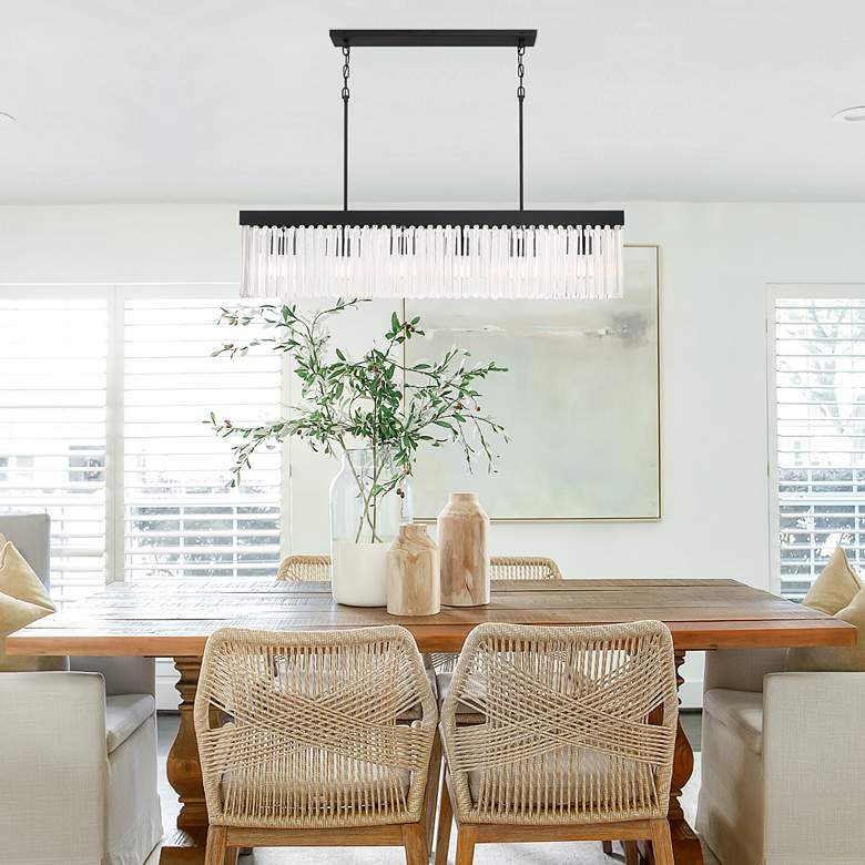 Image 1 Emory 49"W Black Crystal 6-Light Forged Island Chandelier in scene