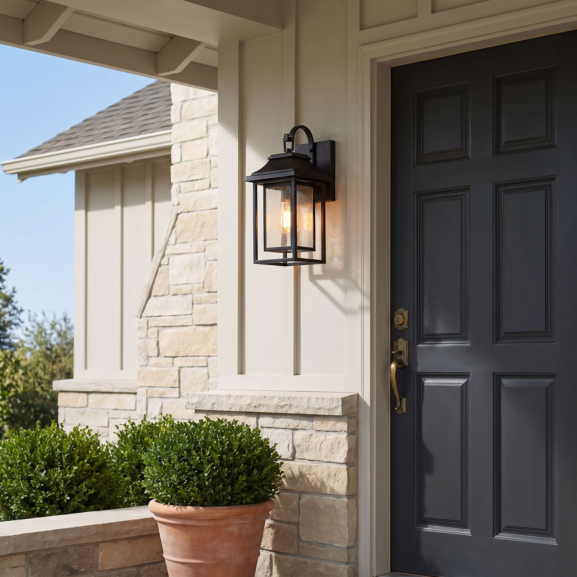 Image 1 John Timberland Cecile 15 1/4" Black Box Lantern Outdoor Wall Light in scene