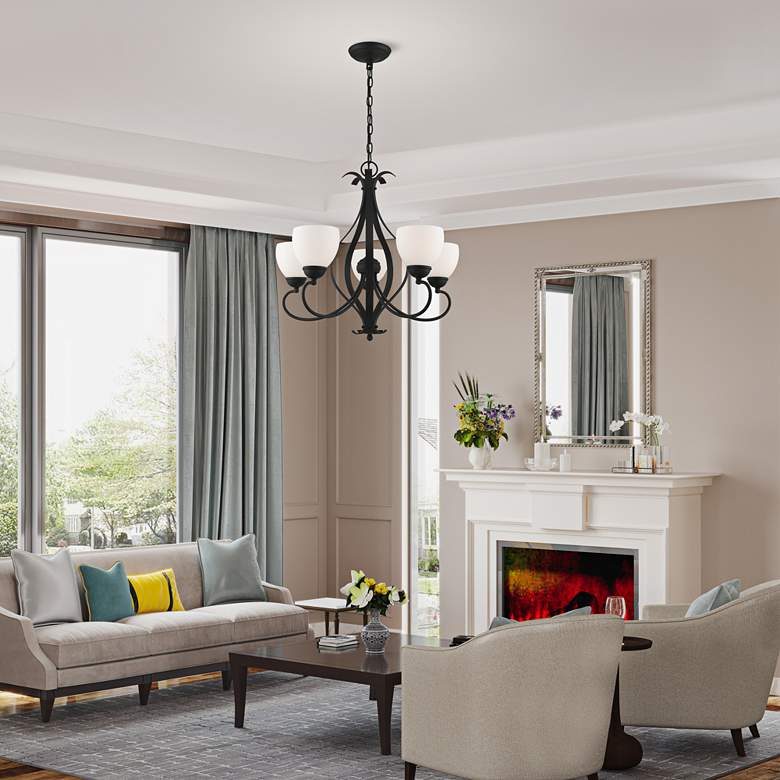 Image 1 Brookside 26" Wide Black 5-Light Chandelier in scene