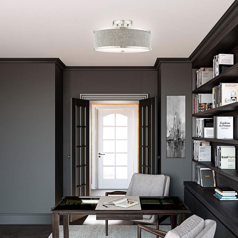 Image 1 Park Ridge 15" Wide Brushed Nickel Drum Ceiling Light in scene