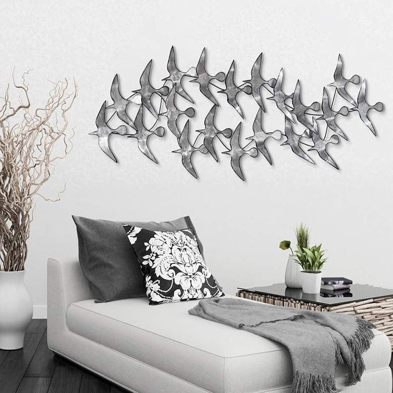 Image 1 Flock 52 inch Wide Silver Etched Metal Wall Art in scene