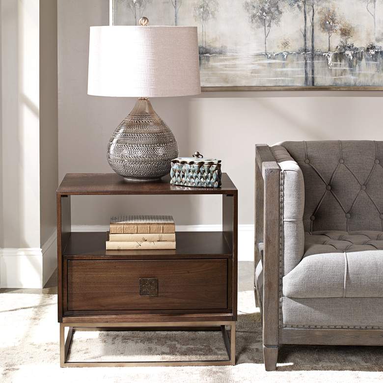 Image 1 Uttermost Bexley 25" Wide Dark Walnut 1-Drawer Side Table in scene