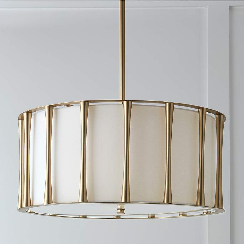 Image 1 24.5 inch W x 11 inch H 4-Light Pendant in Matte Brass with White Fabric