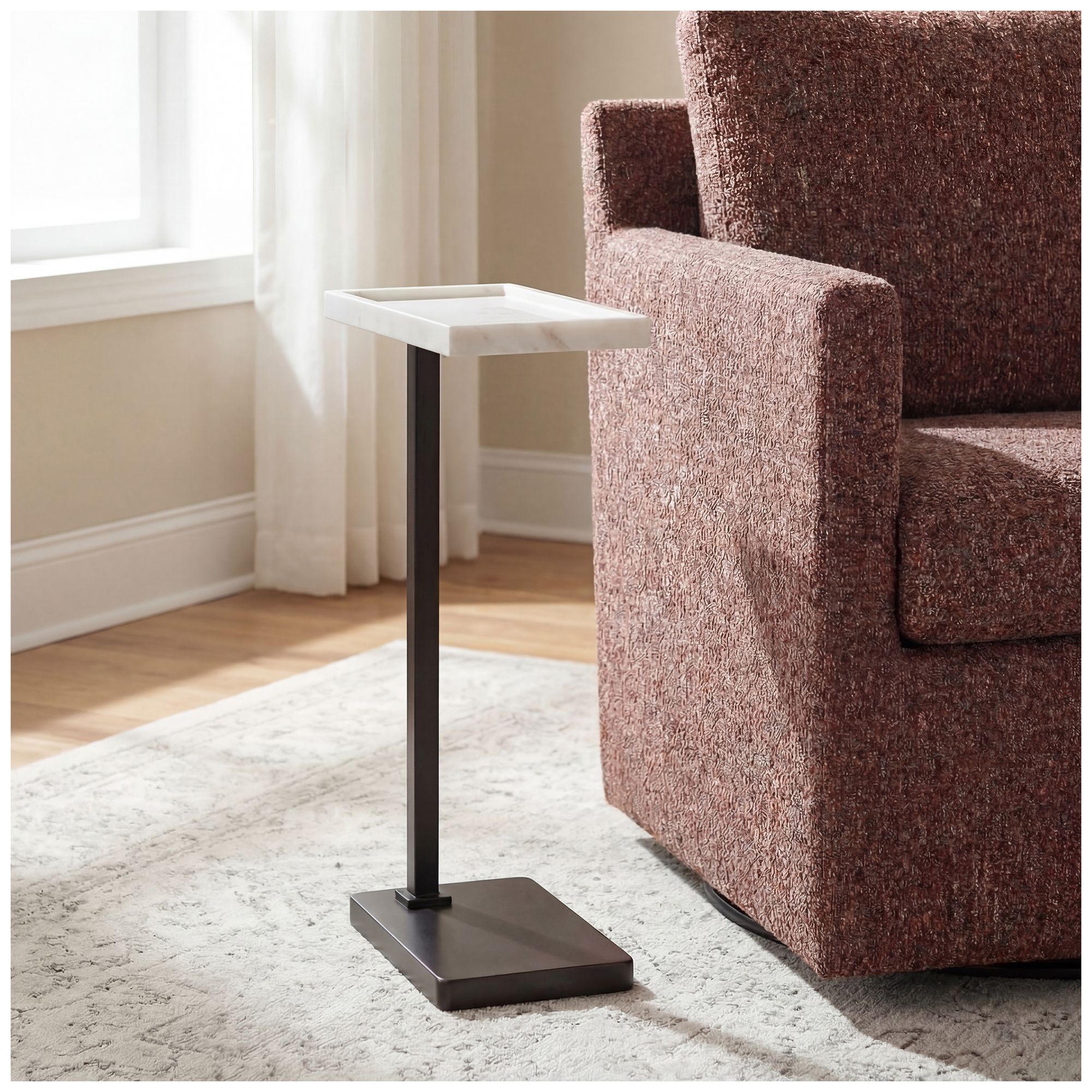 Image 5 24" High Dark Bronze Metal with White Marble Top Accent Table more views