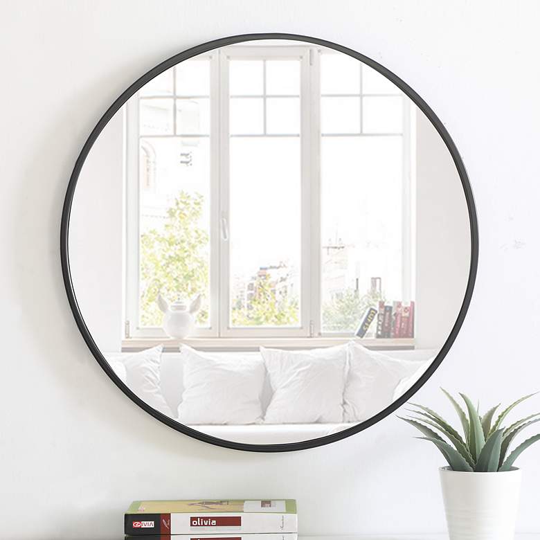 Image 1 24-in W x 24-in H Metal Frame Round Wall Mirror in Black