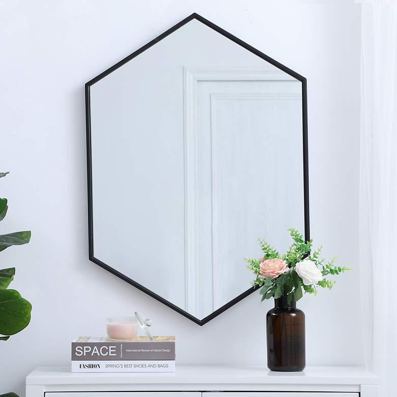 Image 1 24-in W x 34-in H Metal Frame Hexagon Wall Mirror in Black