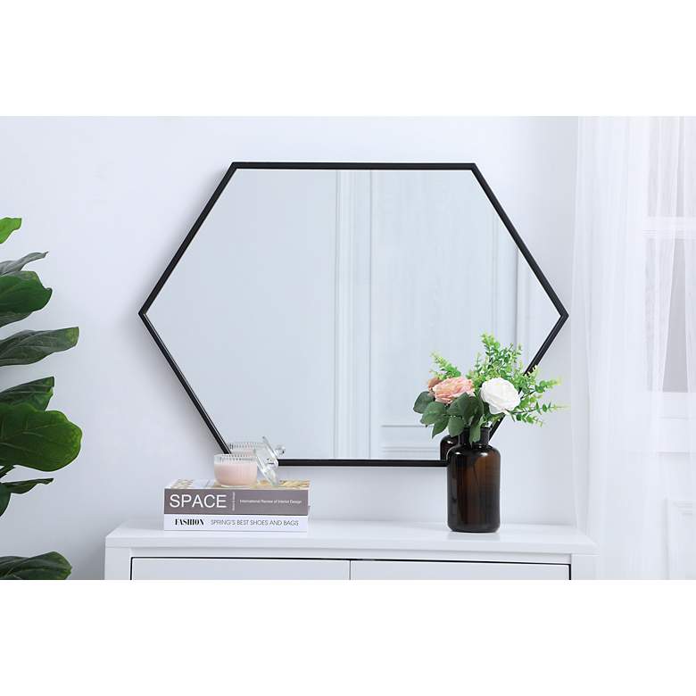 Image 5 24-in W x 34-in H Metal Frame Hexagon Wall Mirror in Black more views