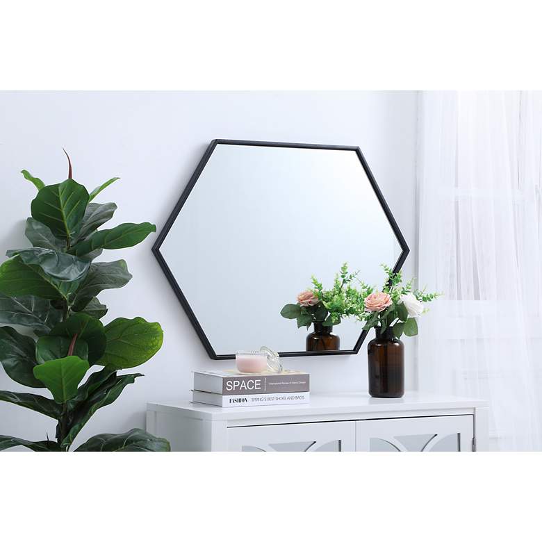 Image 6 24-in W x 34-in H Metal Frame Hexagon Wall Mirror in Black more views