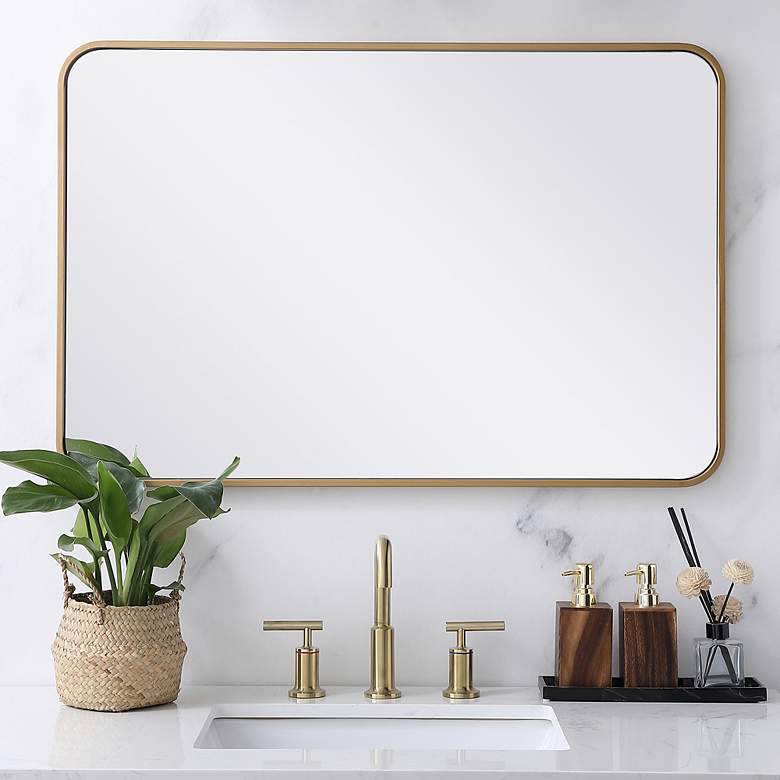 Image 1 24-in W x 36-in H Soft Corner Metal Rectangular Wall Mirror in Brass