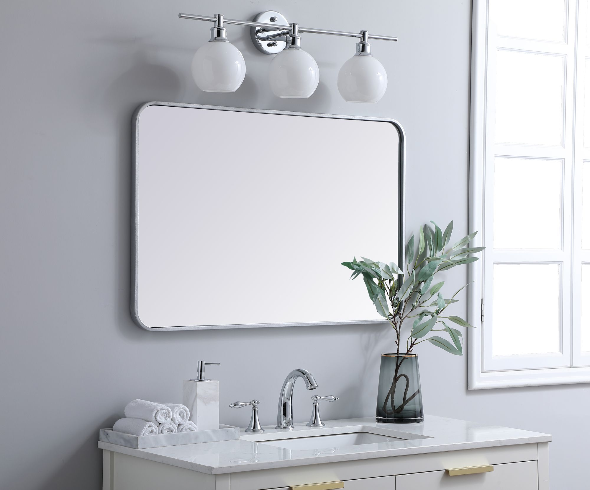 Image 3 24-in W x 36-in H Soft Corner Metal Rectangular Wall Mirror in Silver more views