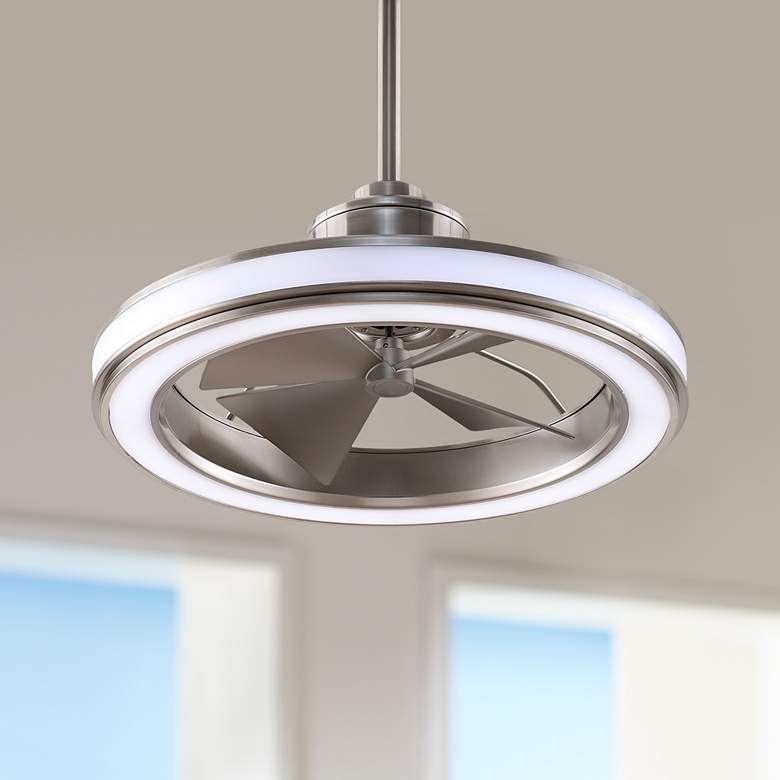 Image 1 24 inch Fanimation Gleam Brushed Nickel LED Damp Ceiling Fan with Remote