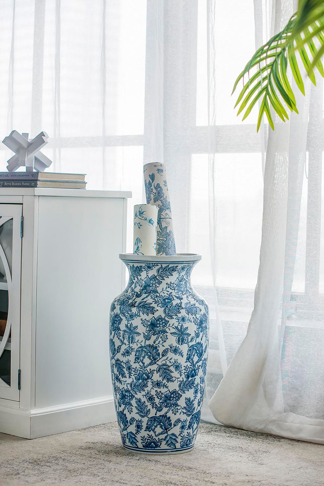 Image 6 24" High Blue and White Chinoiserie Urn-Shaped Vase more views