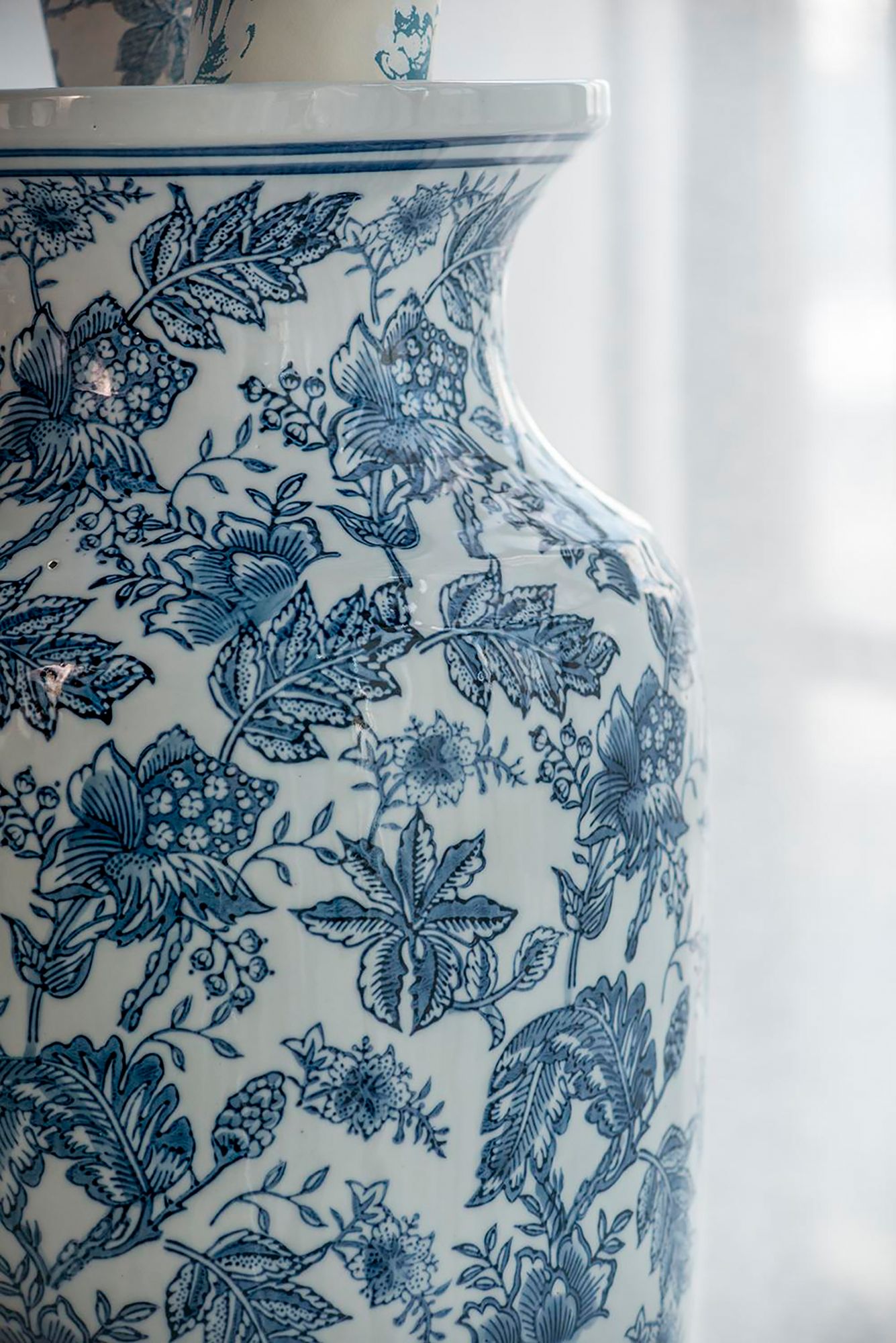 Image 7 24" High Blue and White Chinoiserie Urn-Shaped Vase more views