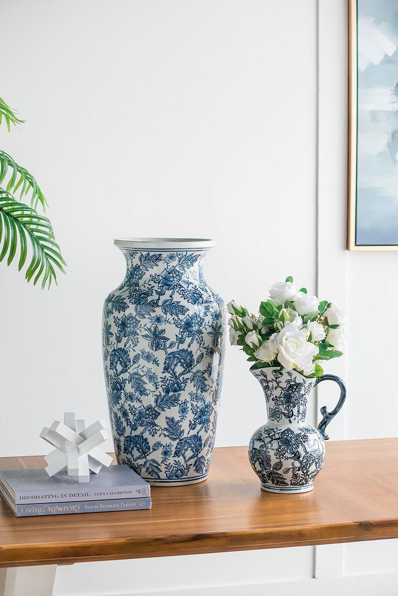24" High Blue and White Chinoiserie Urn-Shaped Vase