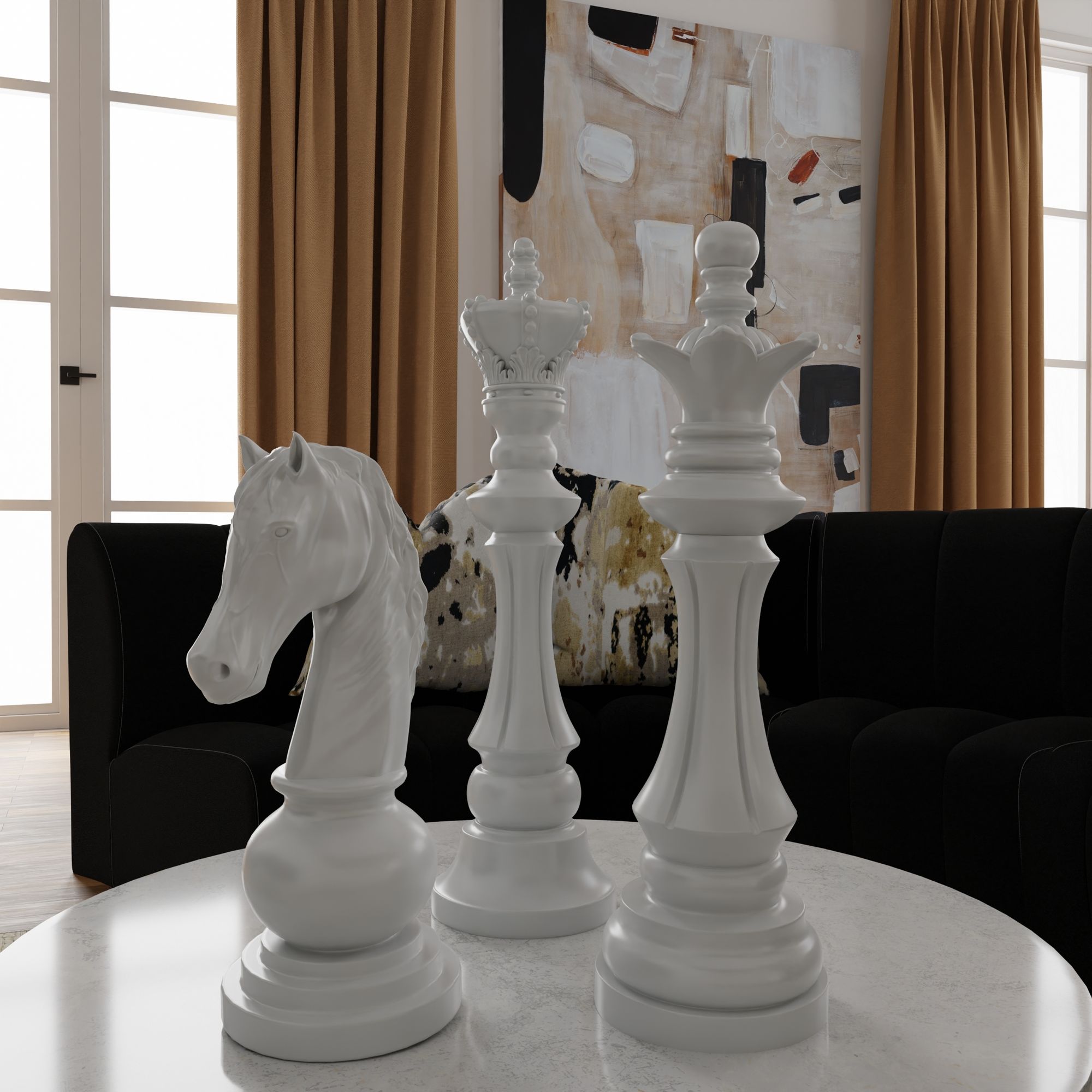 Image 2 24" High Matte White Knight Chess Piece Statue more views