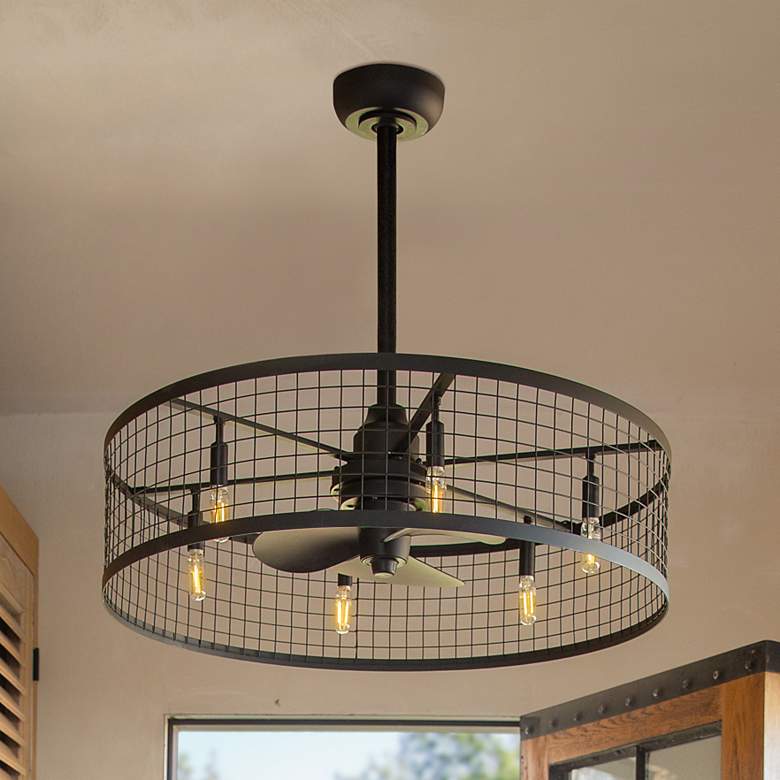 Image 2 24" Hinkley Finnigan Matte Black LED Fandelier Ceiling Fan with Remote