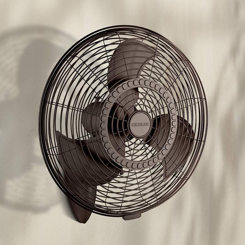 Image 1 24" Kichler Pola Satin Bronze Plug-In Outdoor Wall Fan with Pull Chain