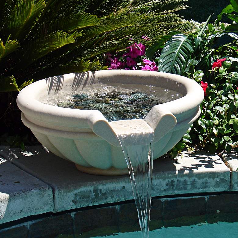 Image 1 24 inch Sandstone Round Outdoor Pool or Pond Fountain