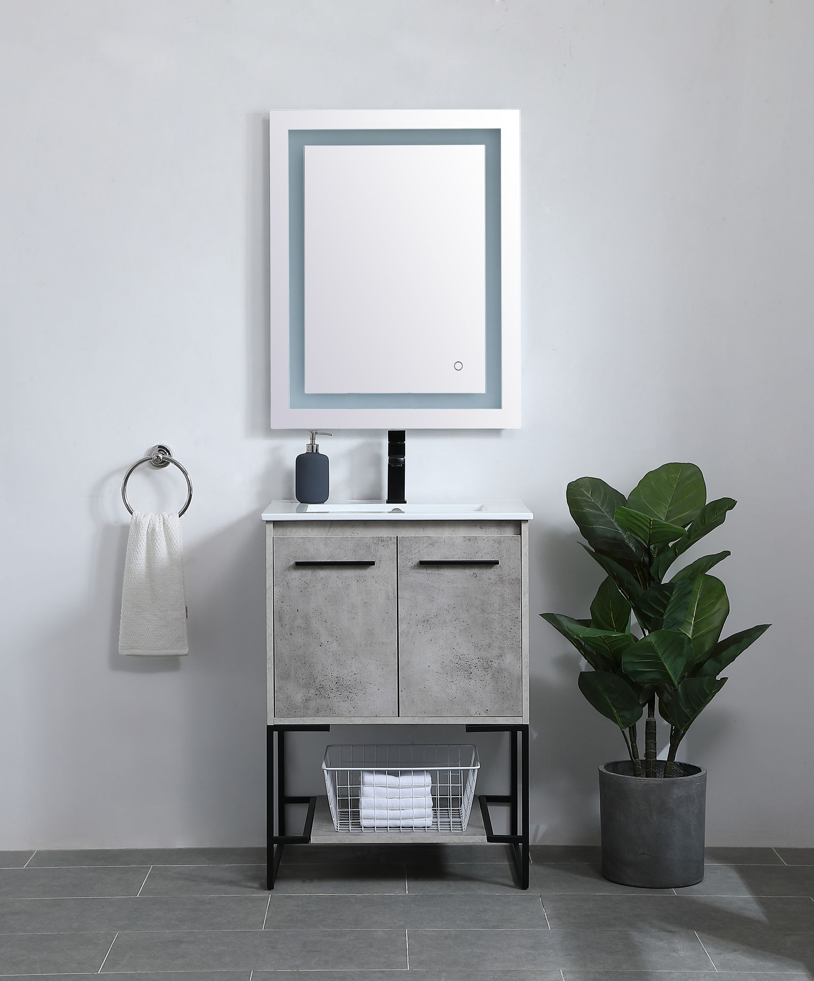 24 Inch  Single Bathroom Vanity In Concrete Grey