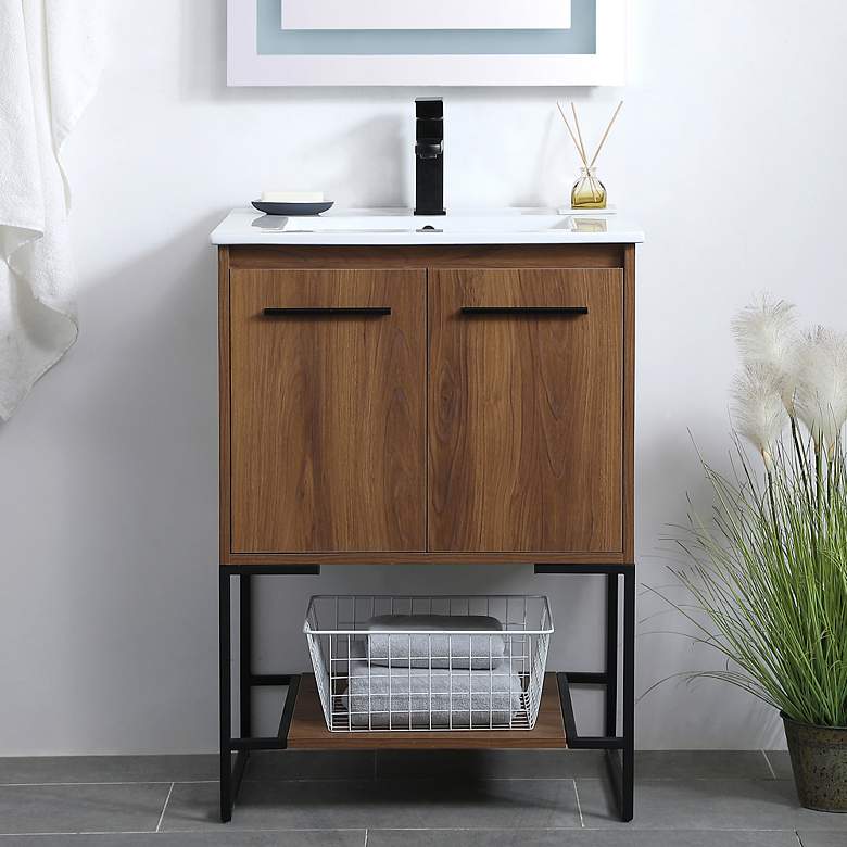 Image 1 24 Inch Single Bathroom Vanity In Walnut Brown