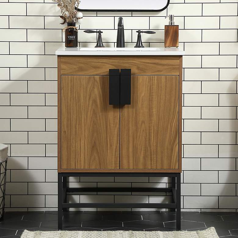 Image 1 24 Inch Single Bathroom Vanity In Walnut Brown