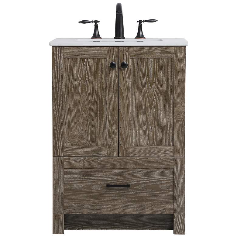 Image 2 24 Inch Single Bathroom Vanity In Weathered Oak