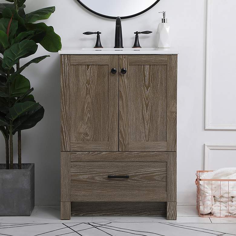 Image 1 24 Inch Single Bathroom Vanity In Weathered Oak