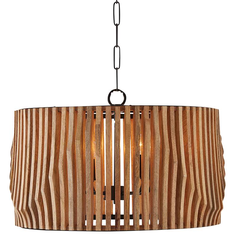 Image 3 24" W x 14" H 4-Light Pendant in Light Wood and Matte Black made