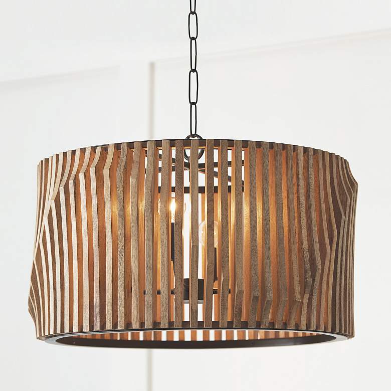 Image 2 24" W x 14" H 4-Light Pendant in Light Wood and Matte Black made