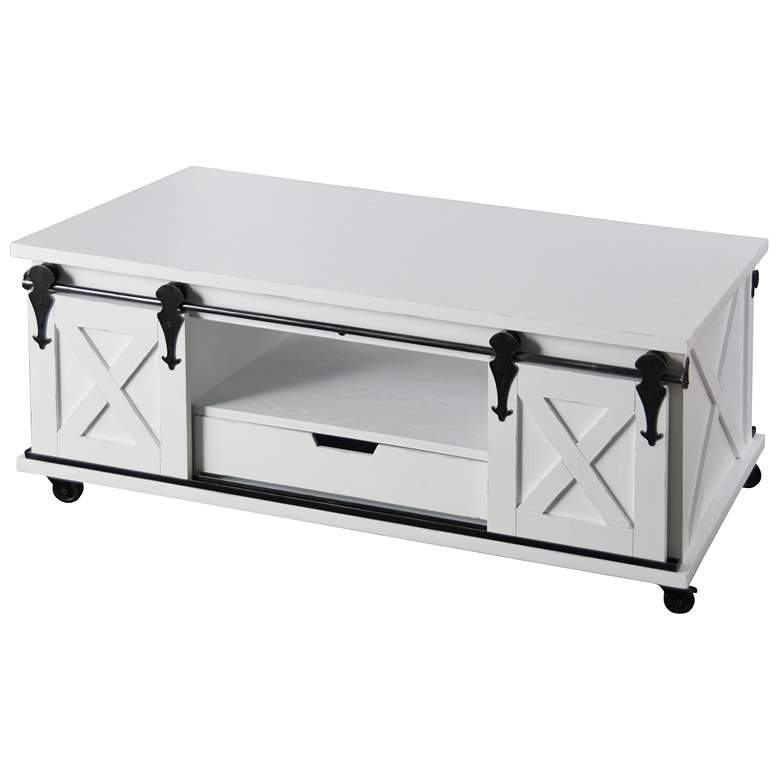 Image 1 24" Wide Two Door Antique White Wooden Coffee Table
