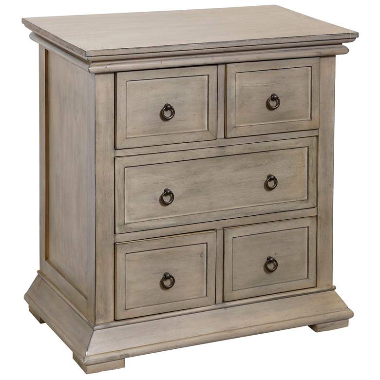 Image 1 24 inch Wide Weathered Taupe on Pine Veneer Vintage Five Drawer Chest