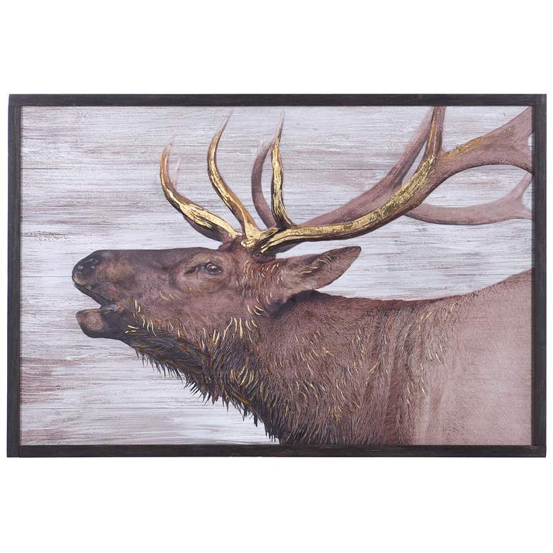Image 1 24 inch x 36 inch Rustic Moose Distressed Brown Framed Muted &#38; Woodsy