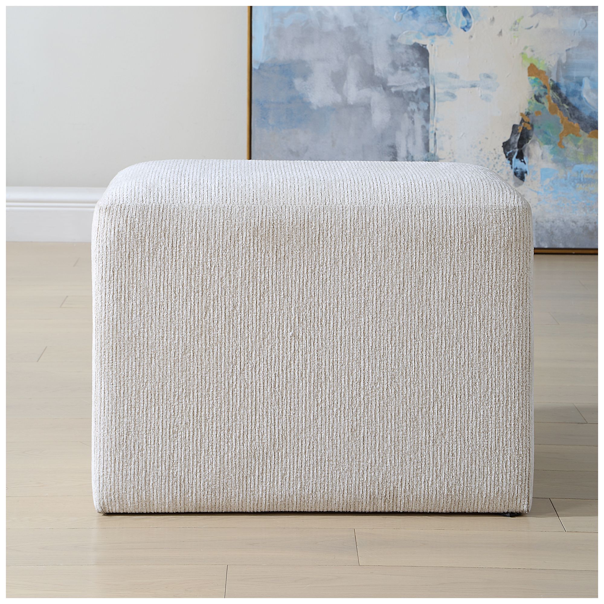 Image 3 24" x 15" x 18" H Off White Upholstered Accent Stool more views