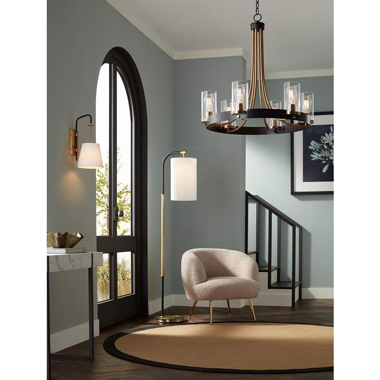 Image 1 Possini Euro Sausalito 67 inch Downbridge Black and Warm Gold Floor Lamp in scene