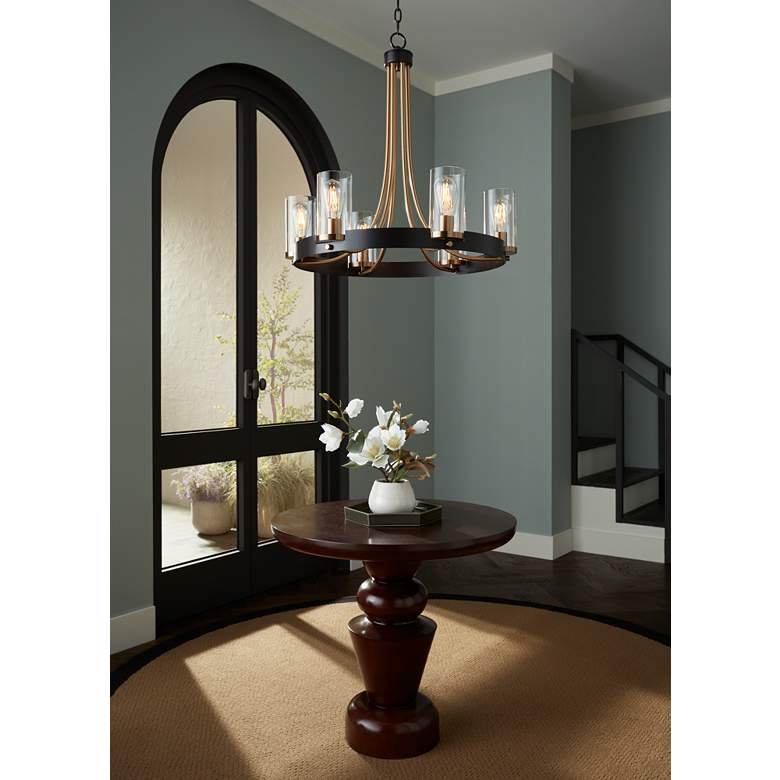 Image 1 Glenn 30" Wide Oak Veneer Pedestal Table in scene