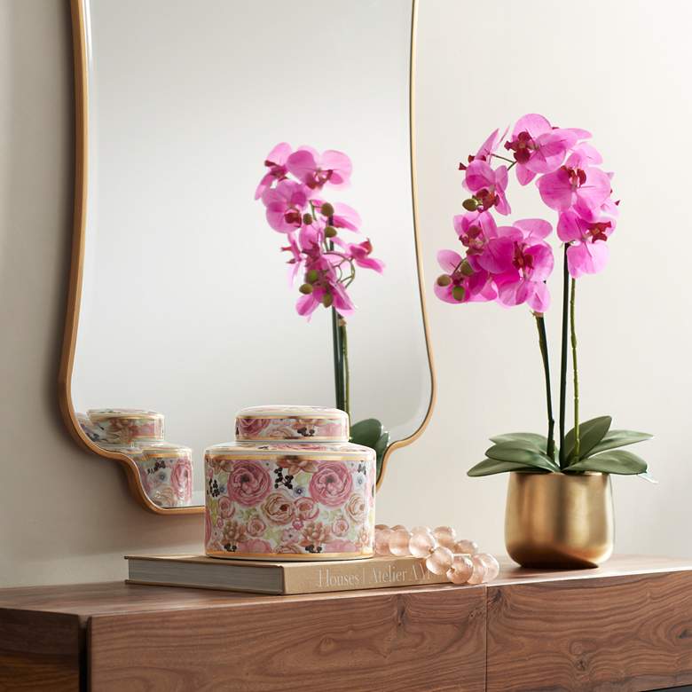 Image 1 Delfina Rose-Red Orchid 24" High Faux Flowers in Ceramic Pot in scene