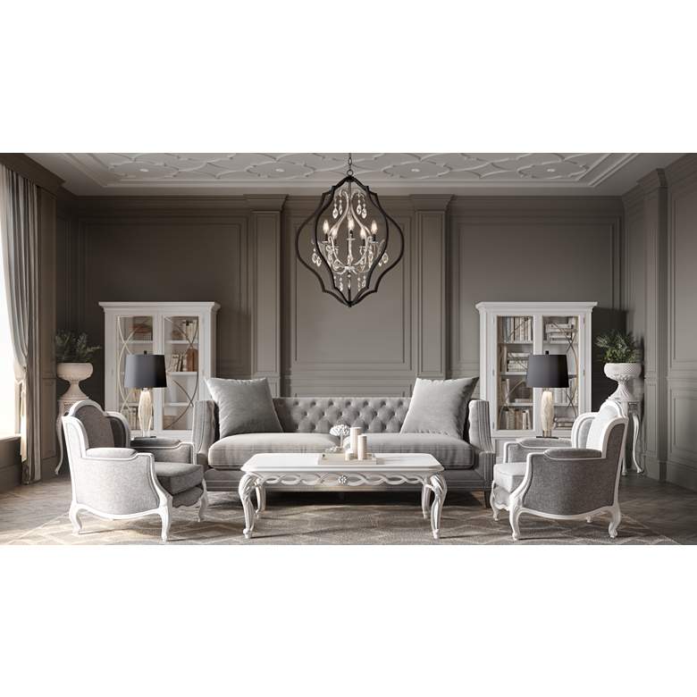 Image 1 Marilyn 93 inch Wide Taupe Gray Velvet Tufted Upholstered Sofa in scene