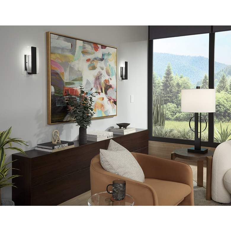 Image 1 Possini Euro Cascadia 11 3/4" Black and Glass LED Sconces Set of 2 in scene