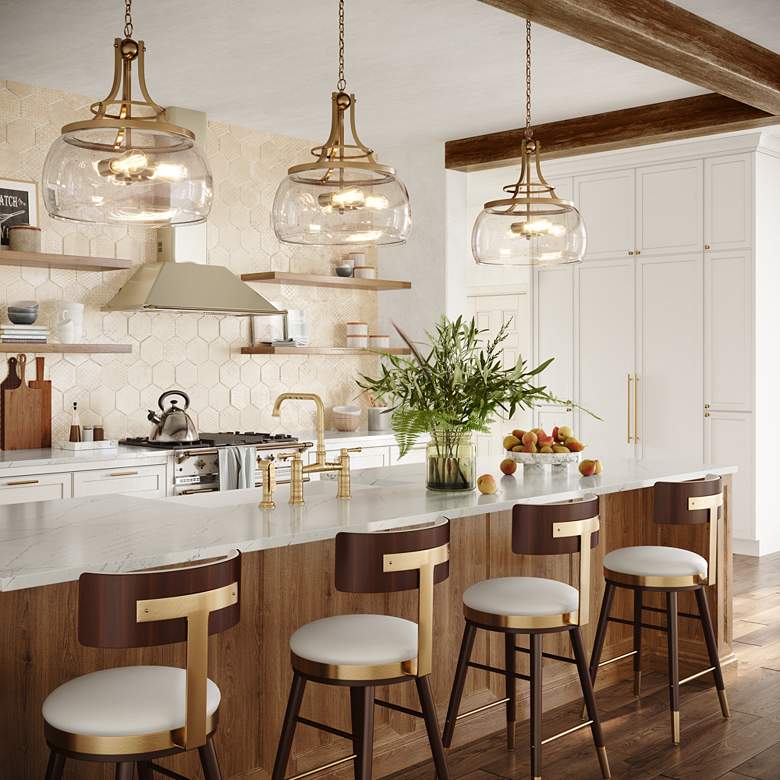 Image 1 Franklin Iron Charleston 16" Warm Gold 3-Light LED Luxe Pendant Light in scene