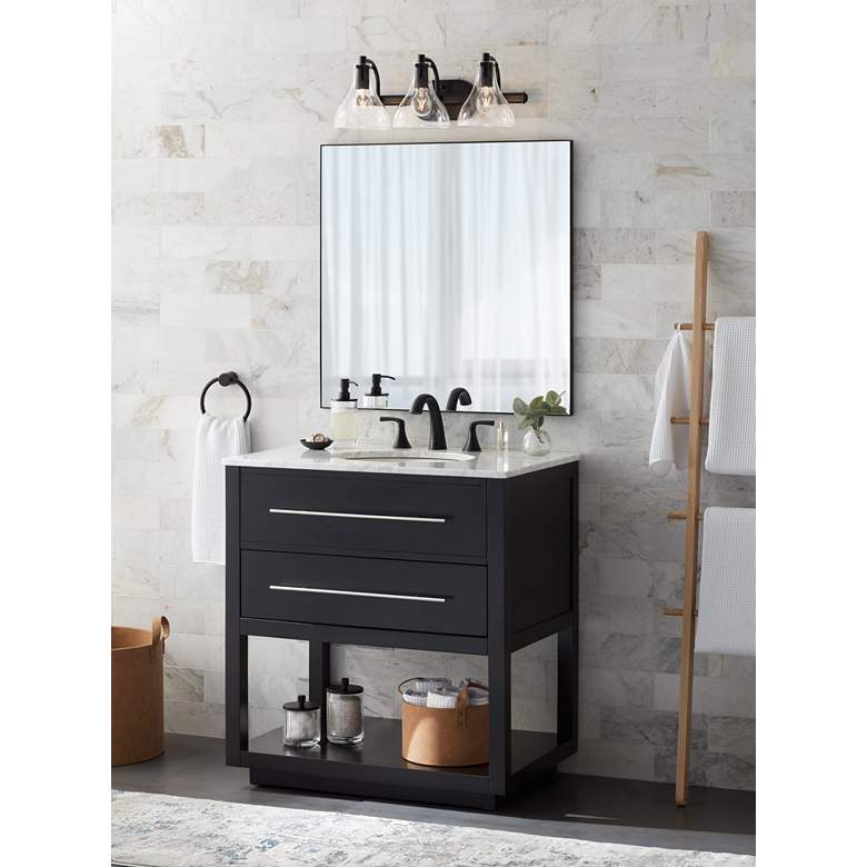 Image 1 Possini Euro Sorren 20 1/2" Black and Clear Glass 3-Light Bath Light in scene