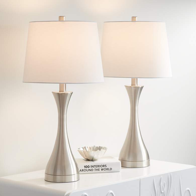 Image 1 360 Lighting Koncave 24 1/2" Modern Nickel Table Lamps Set of 2 in scene